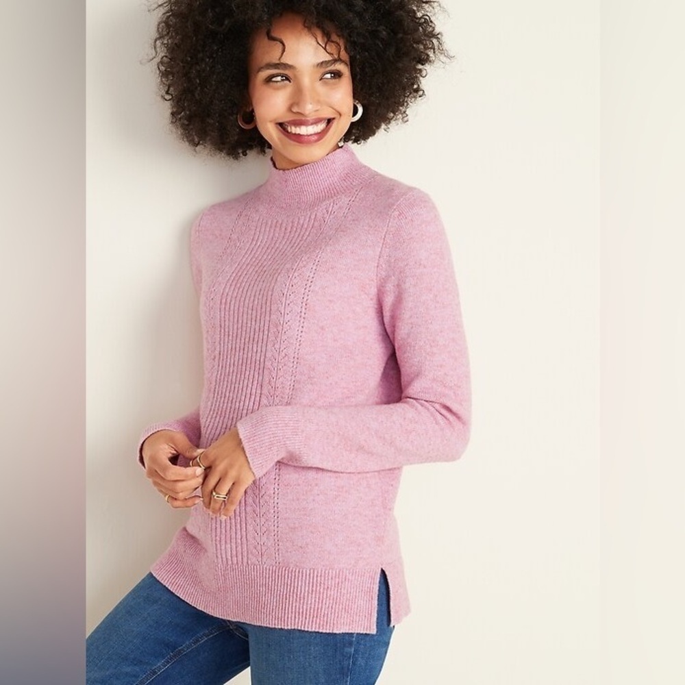 Old Navy Heather Pink Pointelle Mockneck Sweater Medium